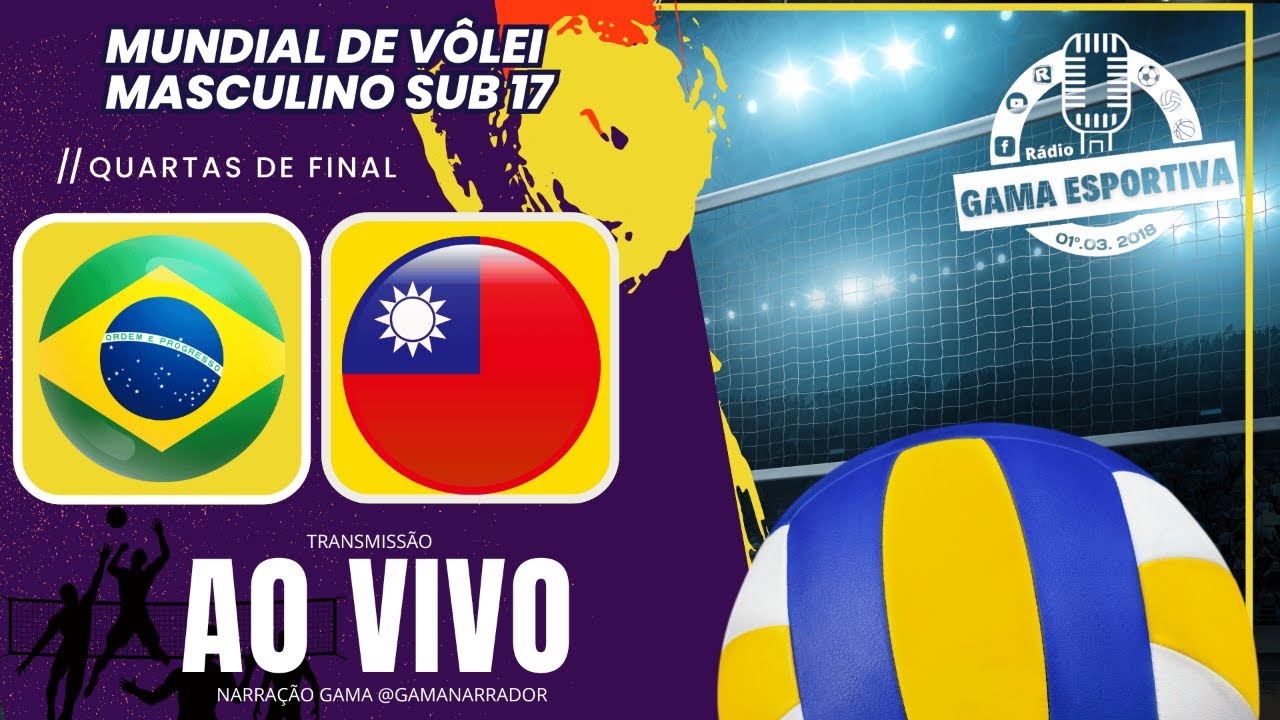 Ao Vivo - Brasil x Taipé Chinês - Copa do Mundo de Vôlei Masc. Sub17 - Com Narração  - 29.08