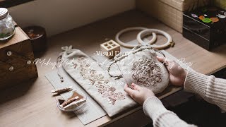 Visual Diary #73 | Making Nature Inspired Embroidery Drawstring Bags | Knitting Needles Storage
