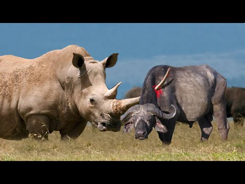Buffalo and Rhino fighting in Safari
