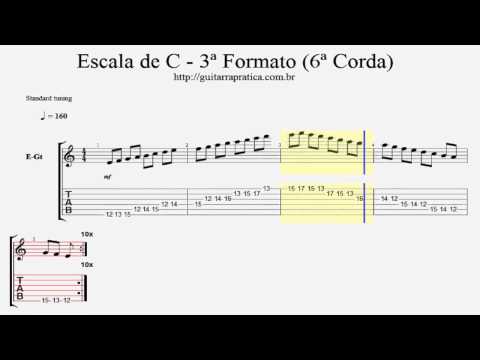 Escala de Dó Maior (C) - 3ª Formato (6ª Corda ) - 160bpm