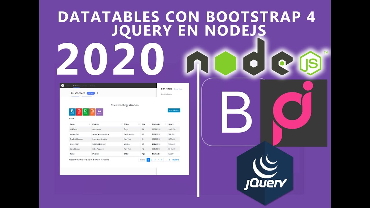 Cómo usar DataTable usando Bootstrap 4 y JQuery - Nodejs