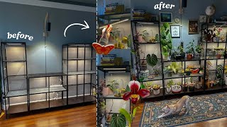 major plant shelf makeover 🖼️💡🔨 sleek black grow lights, cable management, art and decor!