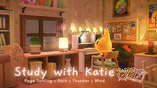 ⏰️Pomodoro 50/10 • Study with Katie🐱 rain + thunder + windy ambience | No Music 🎧