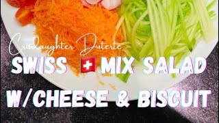 #swissfood #mixsalad #tomato #cucumber #corn #raddish #egg #carrots #cheese #biscuit