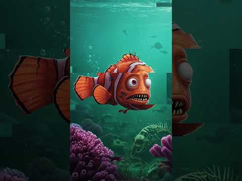 Horror Version of Finding Nemo! Nemo, Marlin, Dory & Crush as Deep Sea Nightmares! 🐠💀 #shorts #pixar
