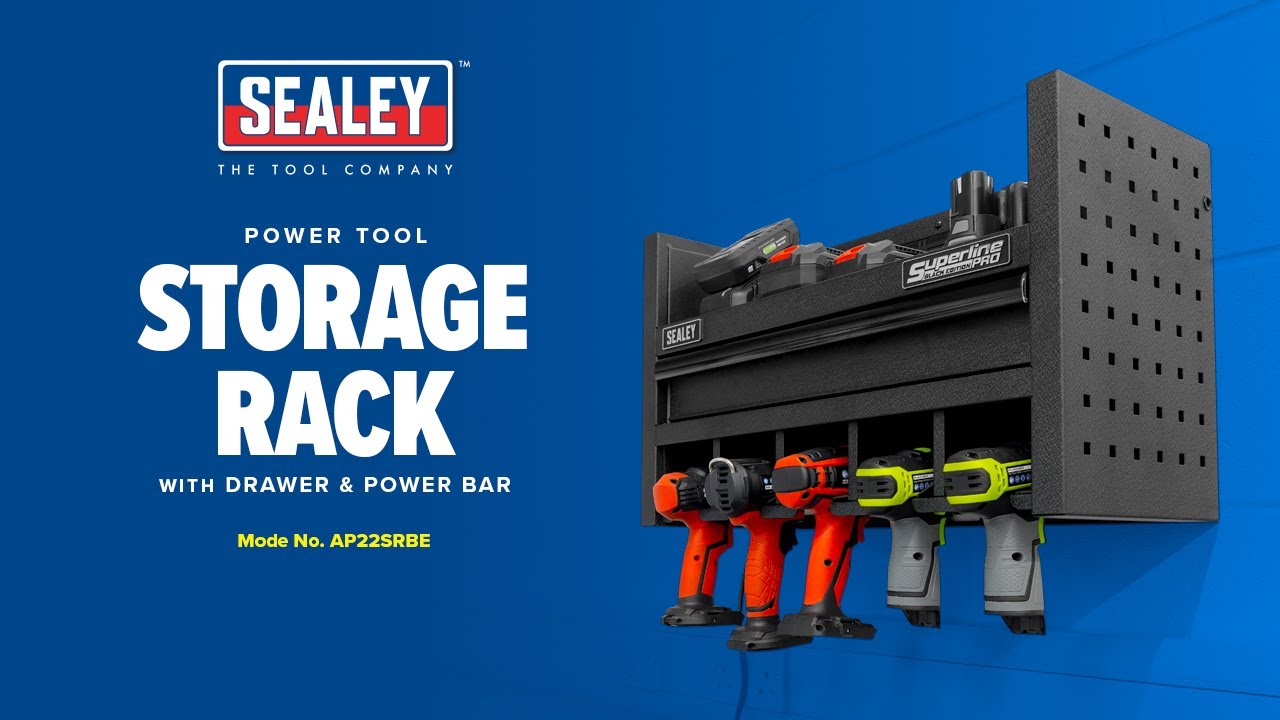 Sealey AP22SRBE Power Tool Storage Rack with Drawer & Power Bar | Workshop Organisation