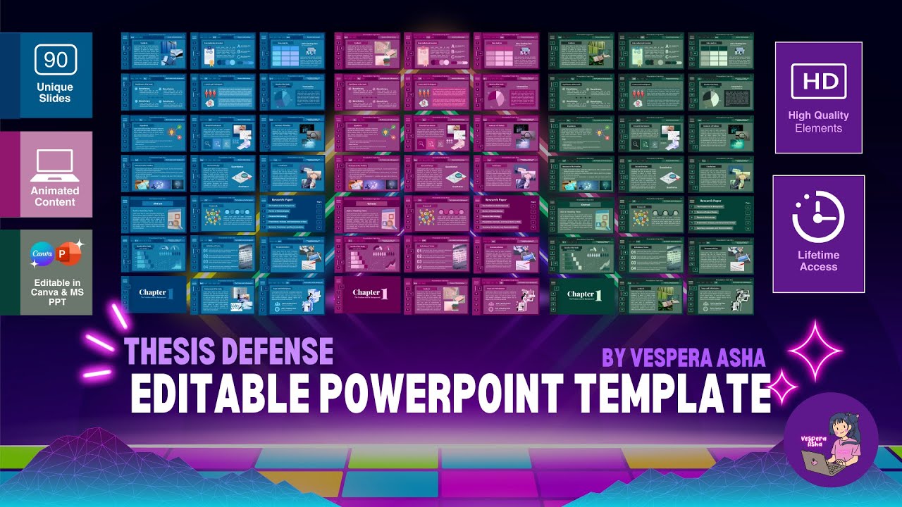 Thesis Defense Editable PowerPoint Template Bundle by Vespera Asha | Research PPT | Canva & MS PPT