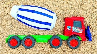 Searching for and assembling large cement mixer trucks, excavator backhoes, rolling chili trucks,...