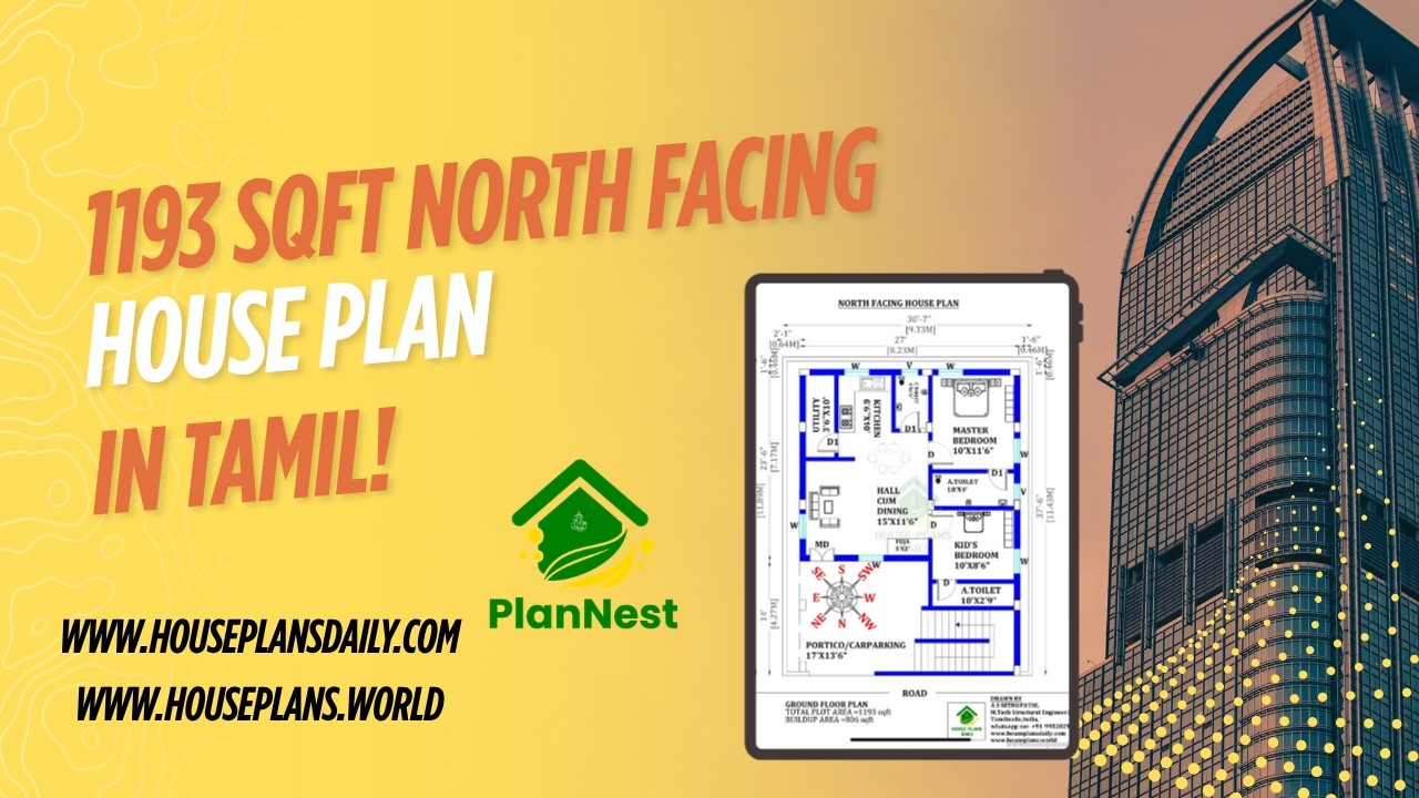1193 Sqft North Facing House Plan in Tamil