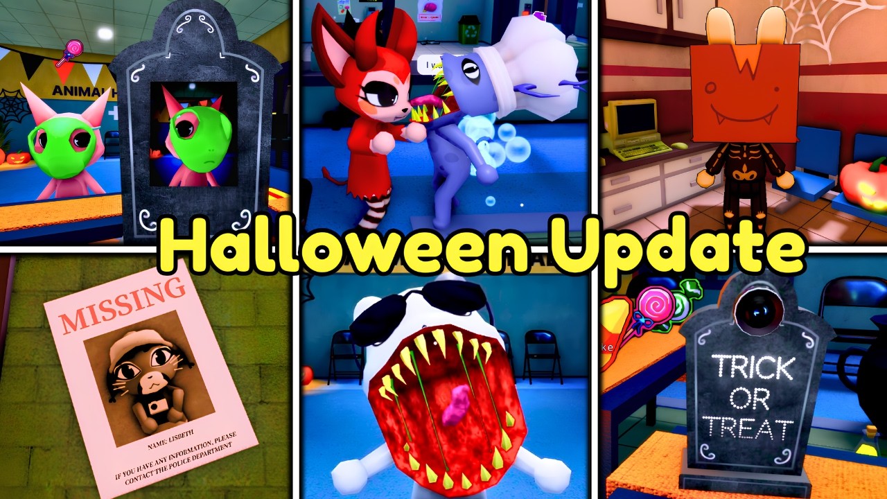 Animal Hospital Roblox Halloween update lobby and seasonal gameplay shown by creator AnyaRoblox