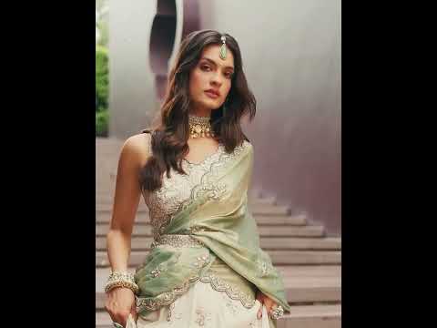 Beige Green Viscos fabric Sequins work Semi-Stitched Lehenga choli & Dupatta