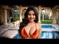 4K Indian Fashion Show AI Art Lookbook Model Balcony Swimming Pool Night
