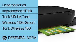 Desembalar as impressoras das séries HP Ink Tank 310, Ink Tank Wireless 410 e Smart Tank Wireless 450