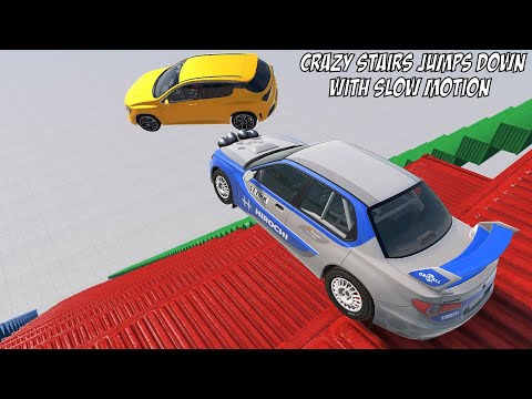 Crazy Stairs Jumps Down With Slow Motion - BeamNG.drive Down Stairs Jumps