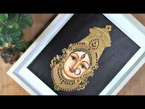 Tanjore Style Painting on Canvas l Graceful Maa Durga Devi Divine painting on Canvas for Pooja room