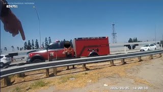 Shirtless man arrested for allegedly stealing firetruck, driving 'erratically' on CA freeway
