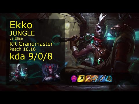 Ekko Jungle vs Elise - KR Grandmaster 9/0/8 Patch 10.16 Gameplay // [롤] 에코 vs 엘리스 정글