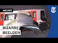 Metro bungelt bovenop kunstwerk
