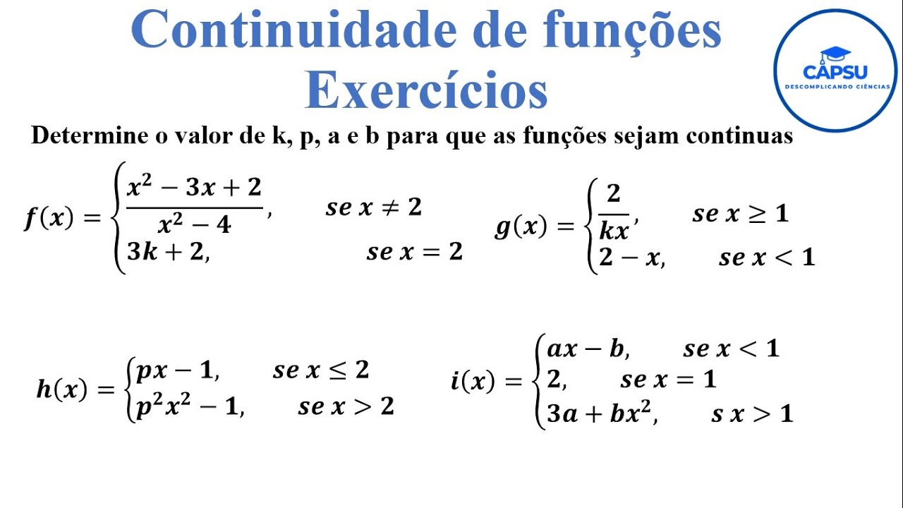 Continuidade de Funções:  Exercícios Passo-a-Passo
