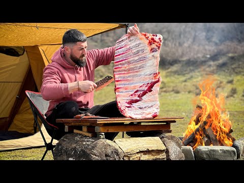 10kg Juicy Beef Ribs Cooking on the Campfire! The Best Meat I've Ever Eaten