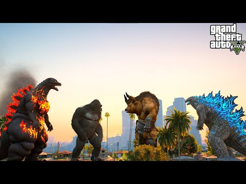 Burning Godzilla and kong Vs Godzilla and Minotaur Death Battle - GTA V Mods