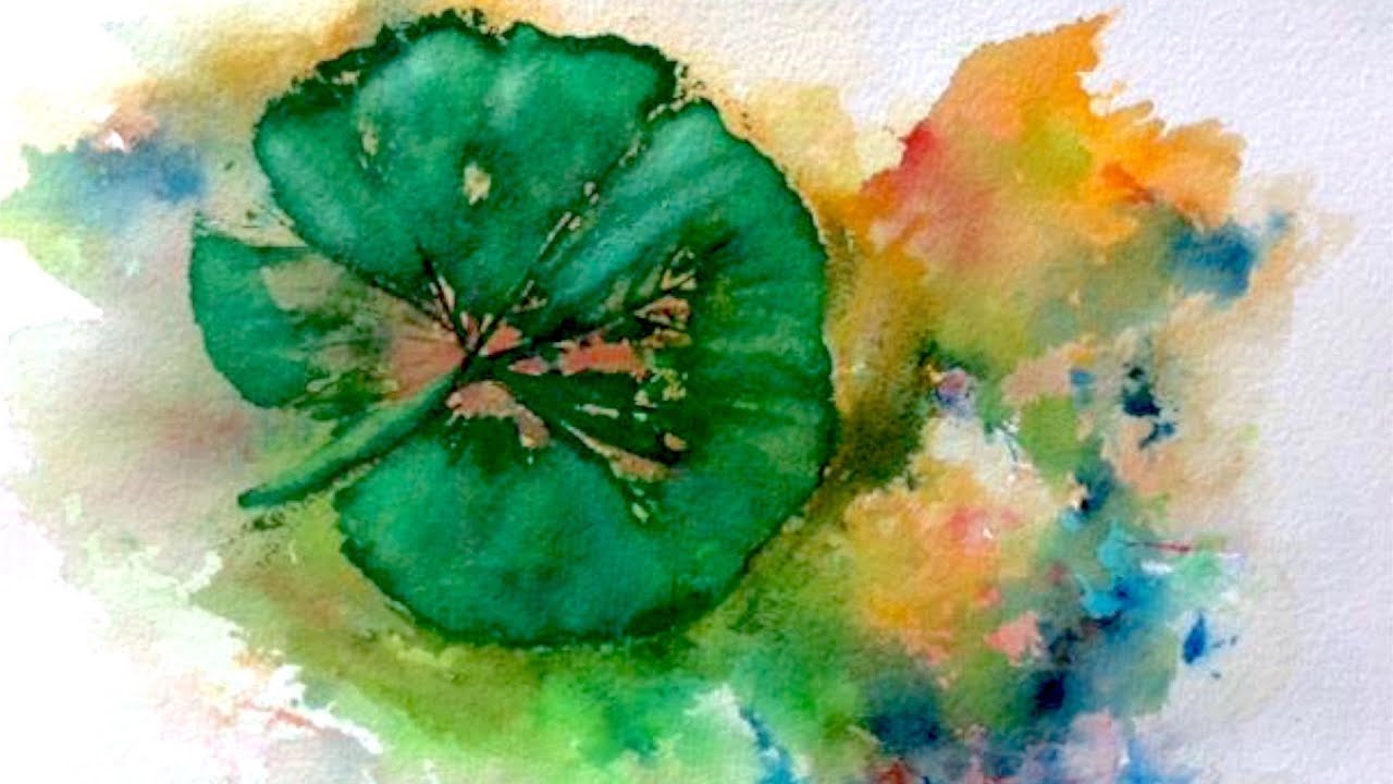 Watercolor Techniques Tutorial for Beginners, abstract background with Leaf