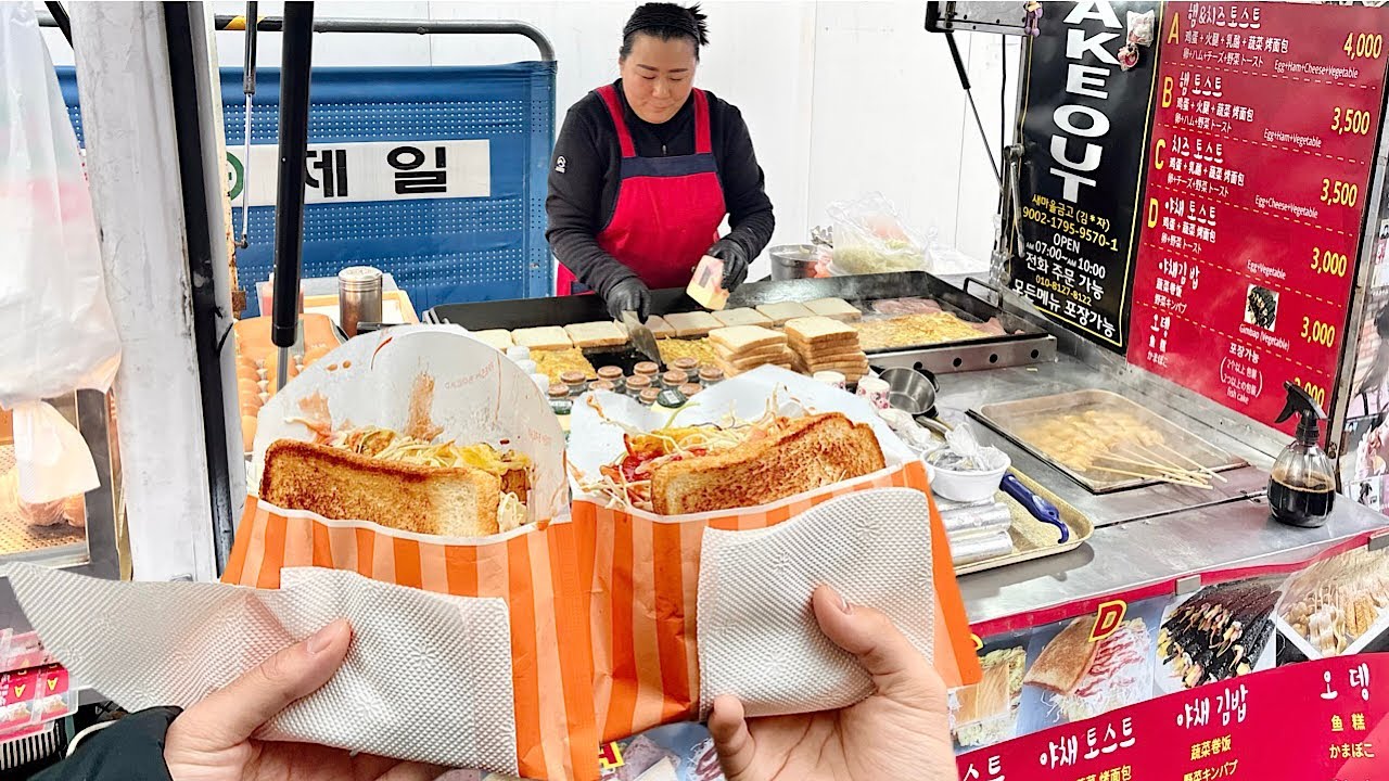 【明洞トースト】朝3時間だけ現れるサンドイッチ屋台に中毒者続出🥪開店から撤収までパン職人に完全密着 ！Korean Street Food ASMR