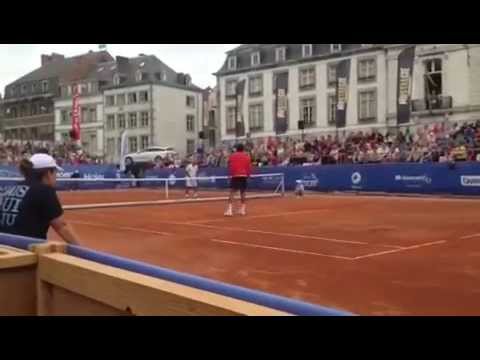 Jean-Michel Saive playing tennis with Yannick Noah