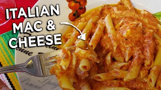 Sticky Cheese Pasta (Italian Macaroni and cheese) with home made tomato sauce