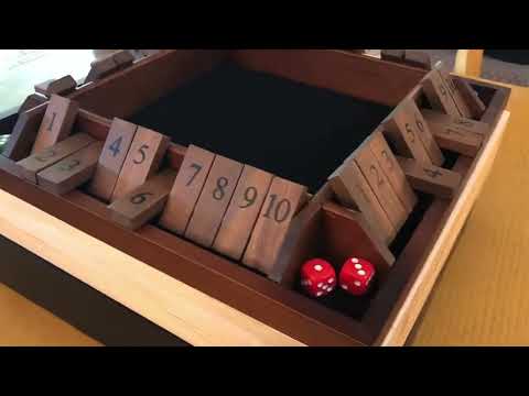 Deluxe 4-Player Shut The Box Game - 14 Inch Walnut-Stained Wooden Board with Lid #WEGames