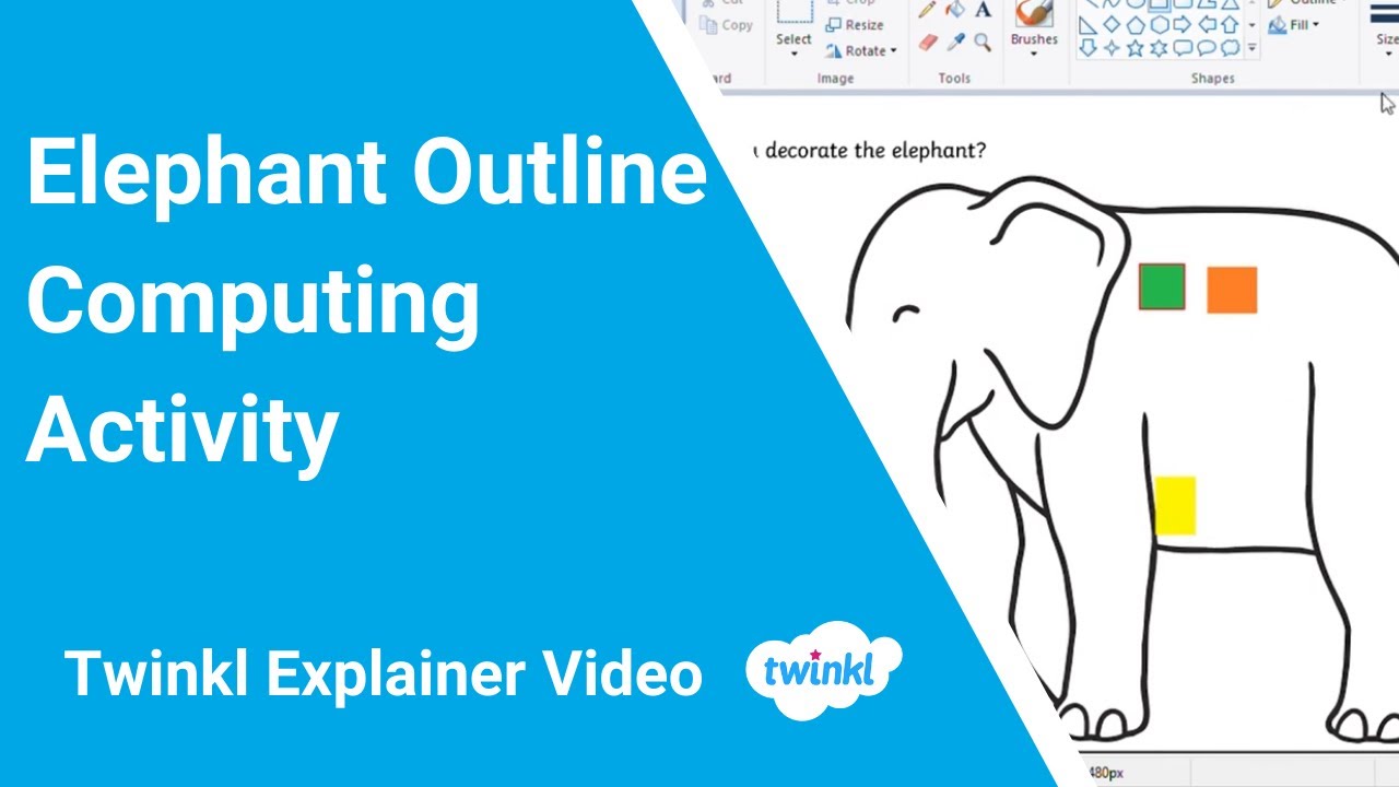 Elephant Outline Colouring Activity | Early Years Computing