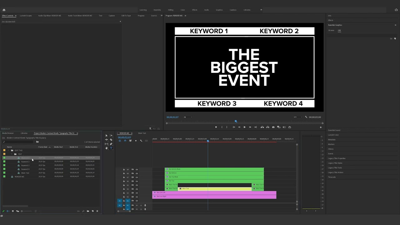 How to edit the Modern Contrast Kinetic Typography Title 02 in Premiere Pro