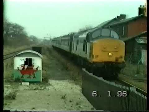 RAILFREIGHT GREY CLASS 37.37417 arriving into Prestatyn Station 6 1 96.Neil Hayton railway memories.