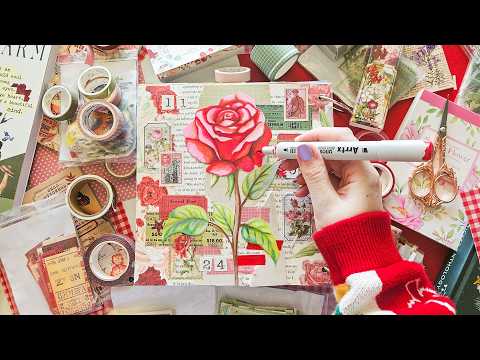 ASMR Scrapbook With Me #43 | Rose Theme | Relaxing Stationery Sounds | No Talking