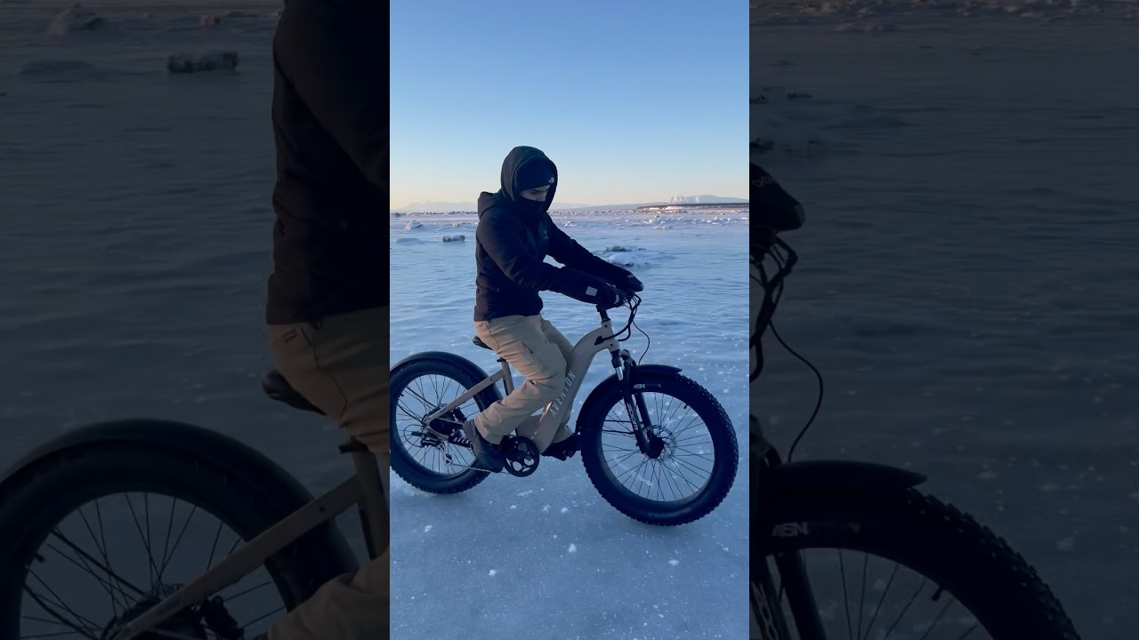 Electric Fat tire biking on the frozen beach right off the Anchorage coastal Trail.
