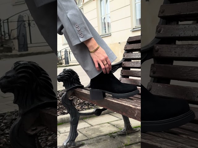Чоботи жіночі шкіряні байка хутро 592641 Чорний Челсі жіночі замшеві хутро 590097 Чорні