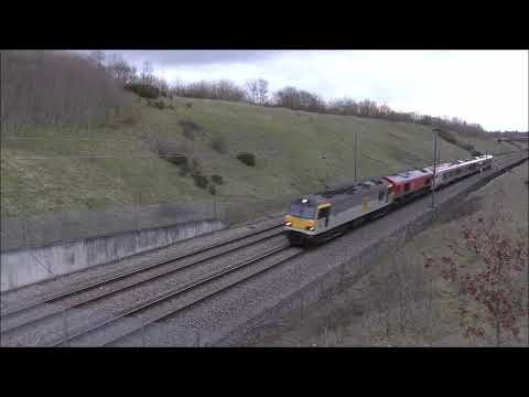DB Cargo 92036 Drags 66001 And TFW 756103 Up HS1 Near Lenham Working 6L22 Dollands Moor To Ripple.
