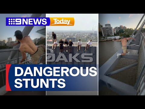 Ex-game show contestant shows off dangerous stunt in Brisbane | 9 News Australia