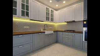 Неоклассическая угловая серая кухня с подсветкой Проект 104 фото 8