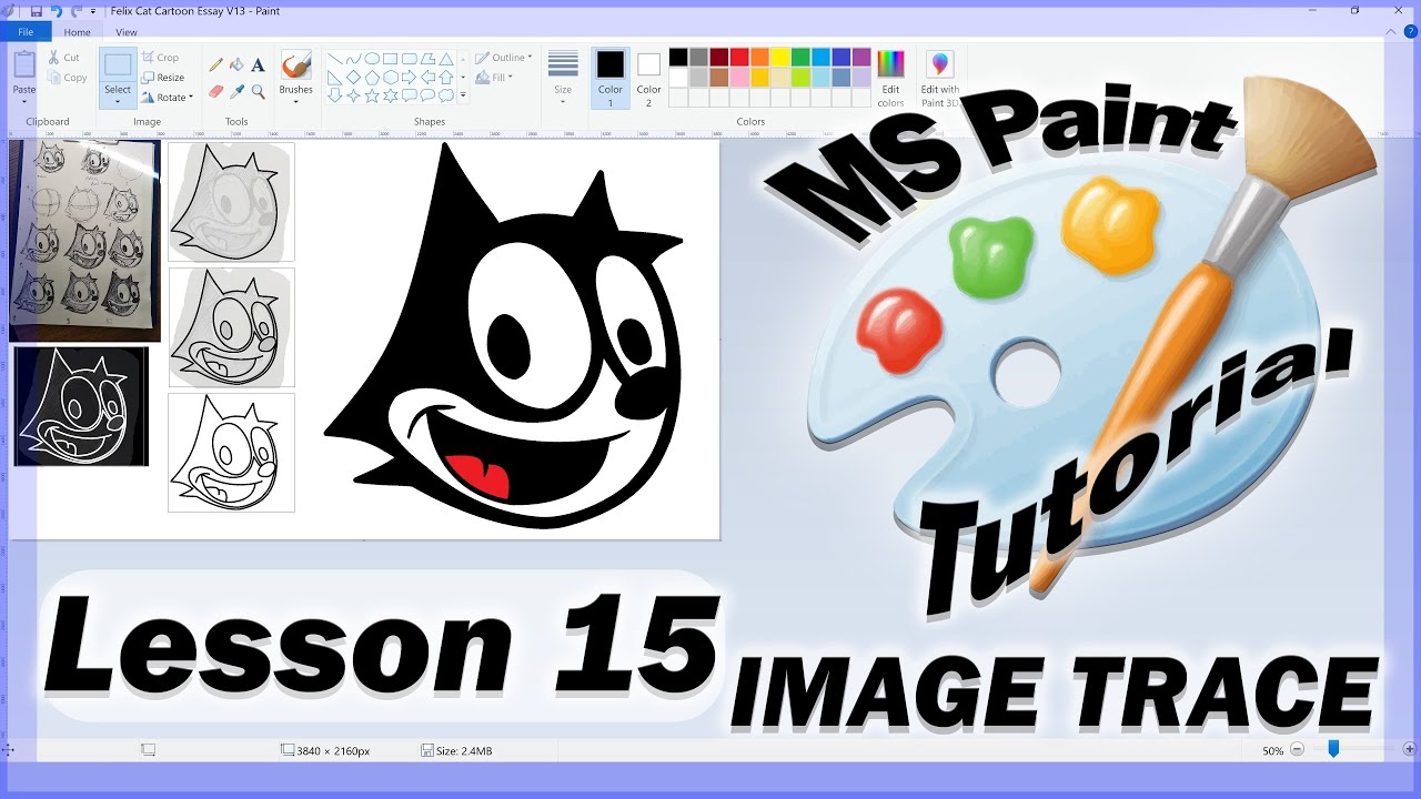 MS Paint Tutorials Lesson 15 How to Trace a Drawing or Painting