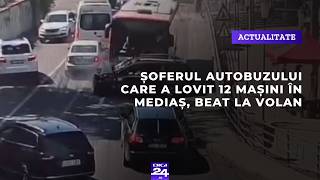 Șoferul autobuzului care a lovit 12 mașini în Mediaș, beat la volan. 22 de persoane, implicate