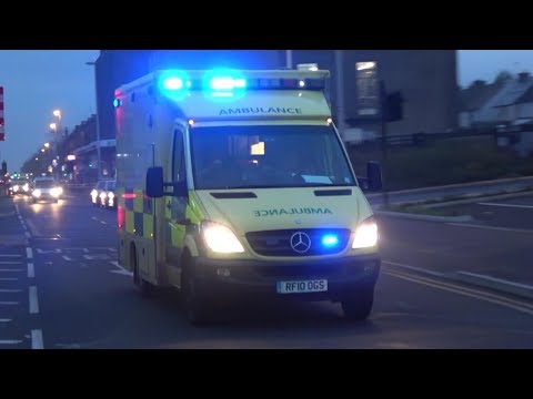 NHS Ambulance responds with lights and siren - LOTS OF BULLHORN!