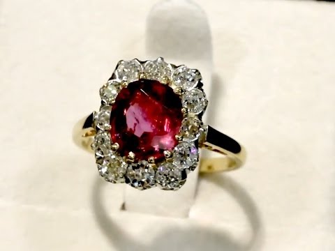 Ruby and Diamond, 18 ct Yellow Gold Cluster Ring - Antique French Circa 1900 - AC Silver W9147