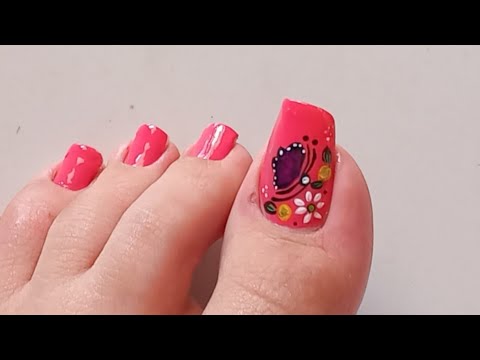 DECORACIÓN DE UÑAS ROSAS Y MORIPOSA || DISEÑO DE UÑAS PARA PIES😍♥️