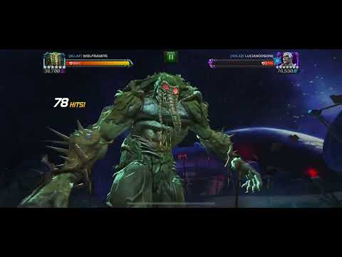 MCoC Man Thing vs Gorr on node 40 (magic thief, high energy diet, burden of might)