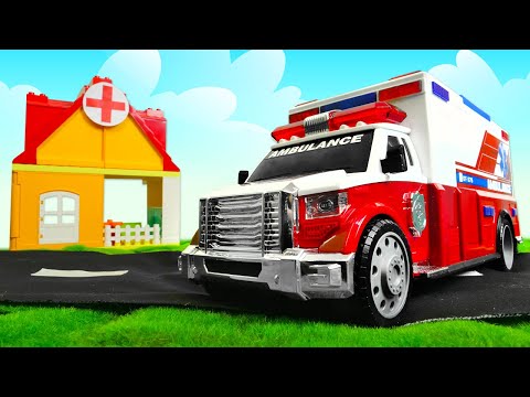 Spielspaß mit den Helfer Autos. Der Krankenwagen. Spielzeug Video auf Deutsch
