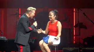 Gary Barlow, Million Love Songs, with happy girl, at Llandudno 21 May 2018