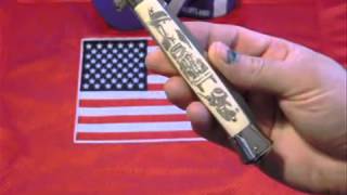 Al Capone Scrimshaw by Jim Stevens on Walts Latama Camel Bone Stiletto Switchblade Knife