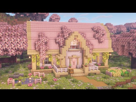 [Minecraft] How to Build a Cute Cherry Blossom House / Tutorial