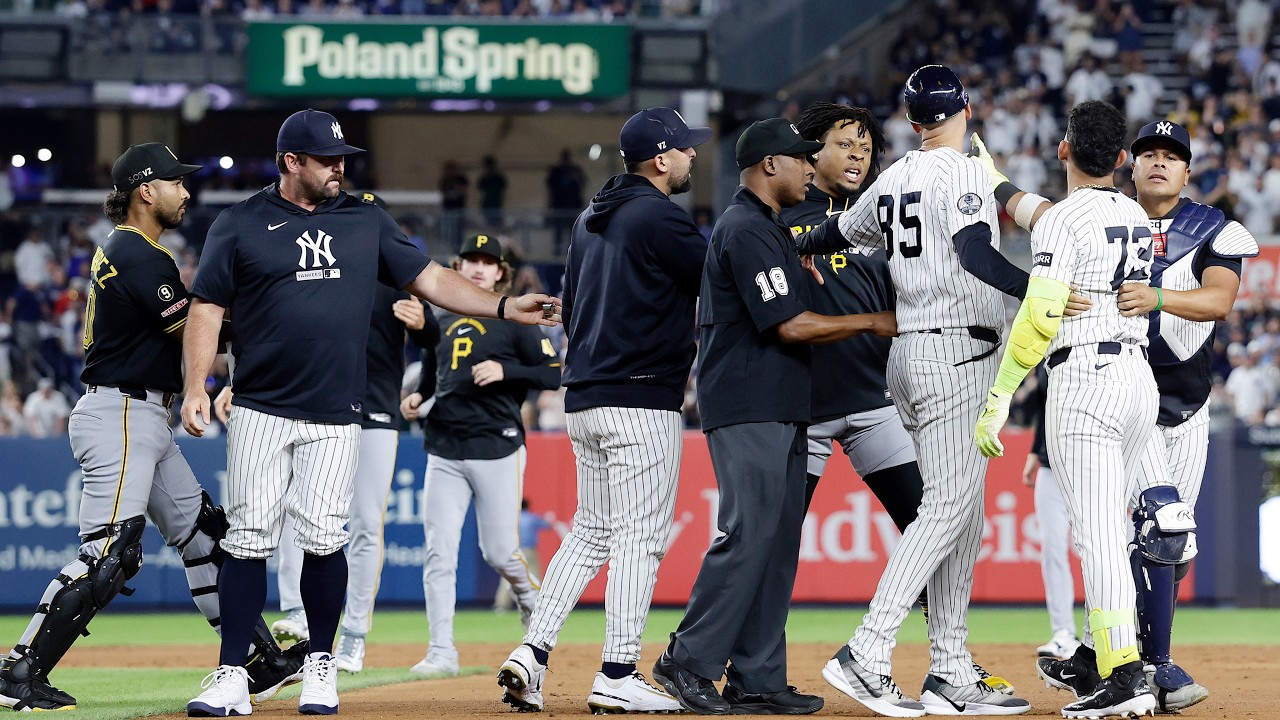 Benches clear in the 8th inning of the Pirates-Yankees game in New York